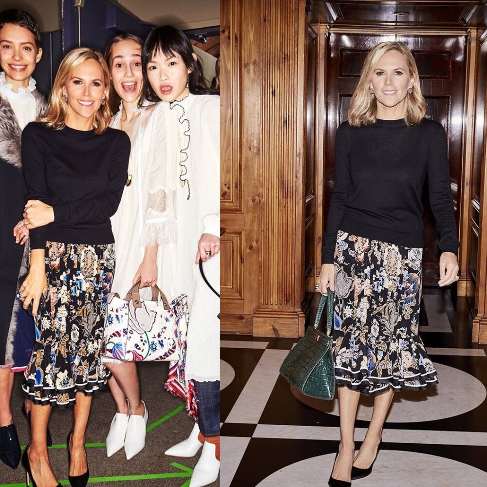 NWT Tory Burch Louisa Silk‎ Skirt in Midnight Happy Times Size 00, 0 $598